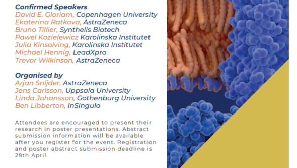Flyer with names of speakers at the GPCR workshop. text.